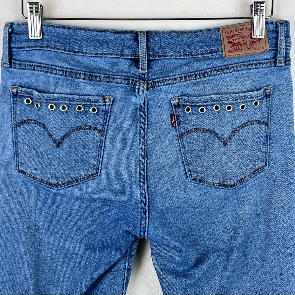Levis Jeans Womens 30 711 Skinny Cropped Raw Hem Rivets Stretch Denim Blue
